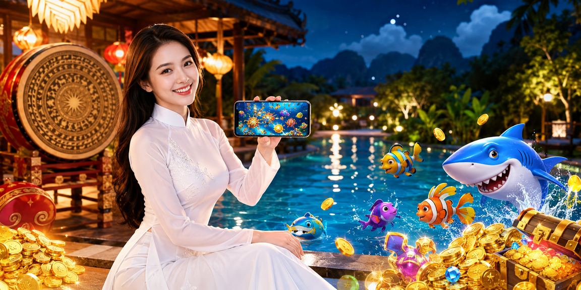Bắn cá phong cách Ninh Bình Cảnh Ninh Bình minh họa chủ đề bắn cá và giải trí trực tuyến phong cách Việt